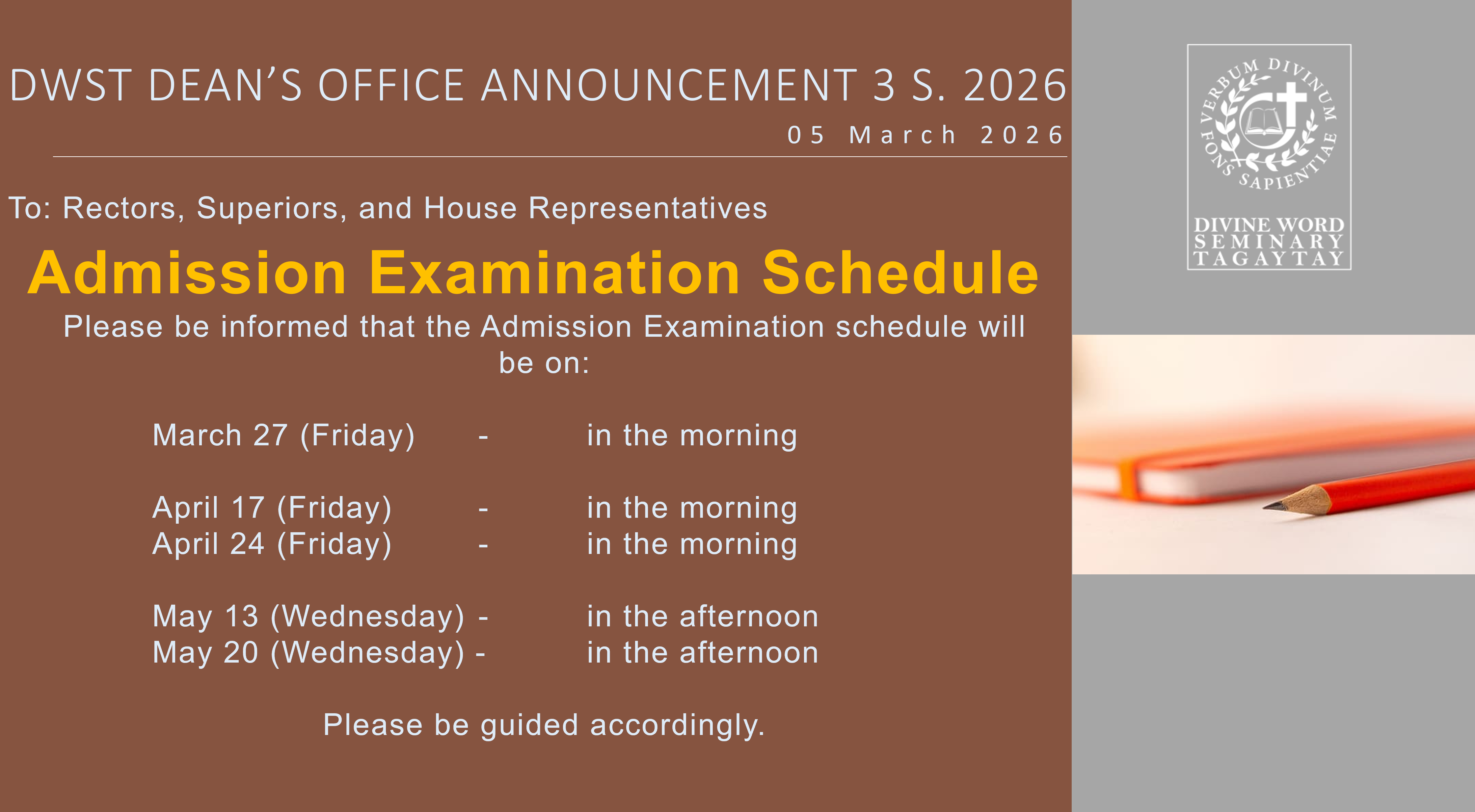 DWST DEAN’S OFFICE ANNOUNCEMENT 3 S. 2026