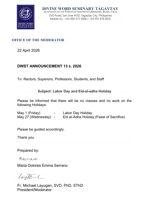 DWST Announcement 13 s. 2026