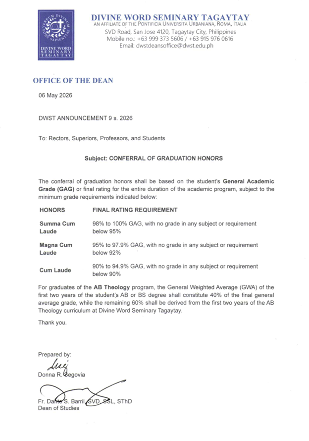 DWST DEAN'S OFFICE Announcement 9 s. 2026