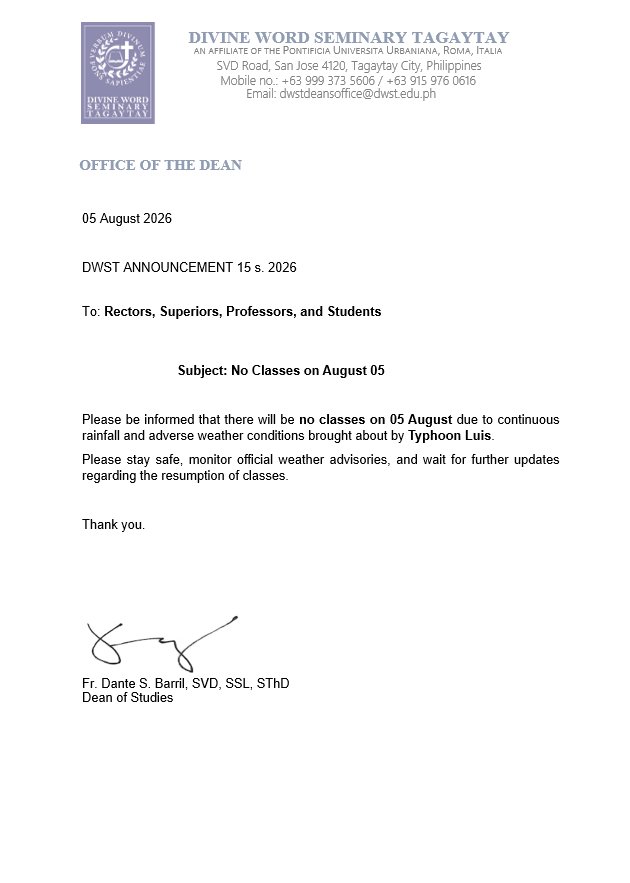 DWST ANNOUNCEMENT 15 s. 2026