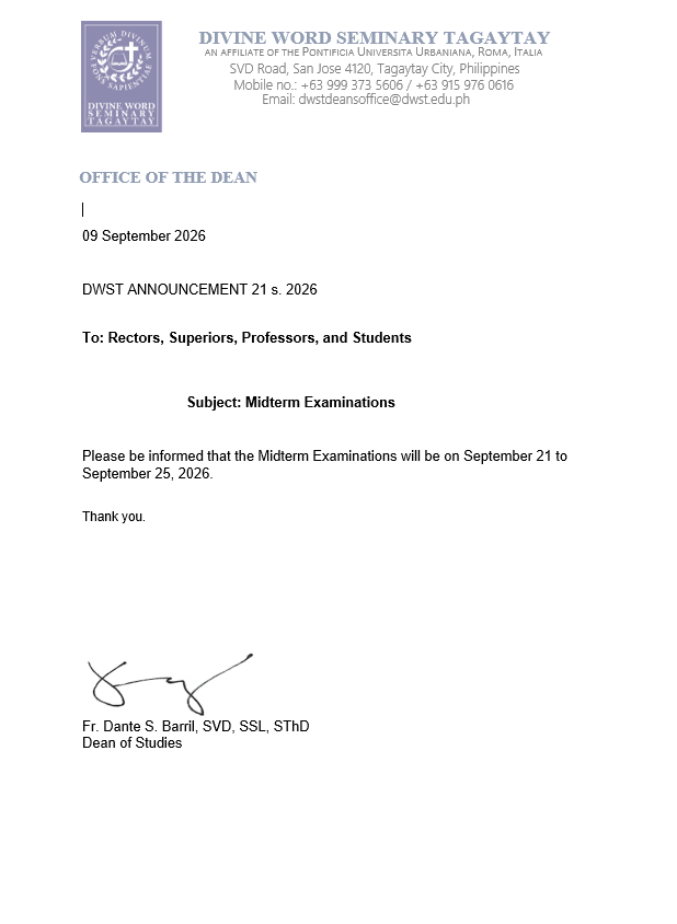 DWST DEAN'S OFFICE ANNOUNCEMENT 21 s. 2026
