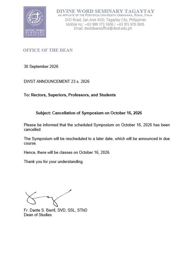 DWST DEAN'S OFFICE ANNOUNCEMENT 23 s. 2026