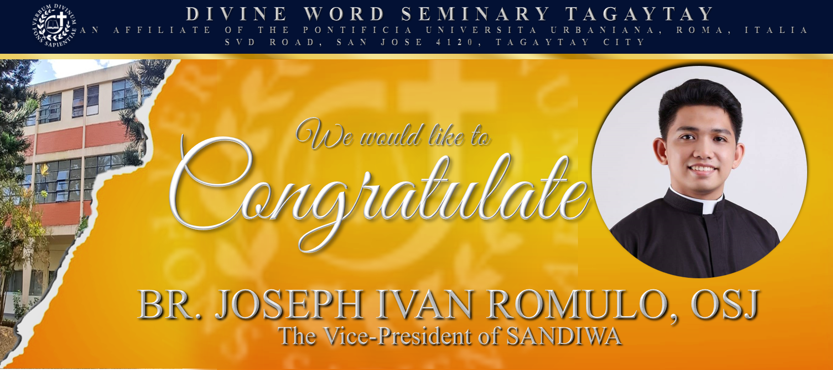 Congratulates Br. Joseph Ivan Romulo, OSJ